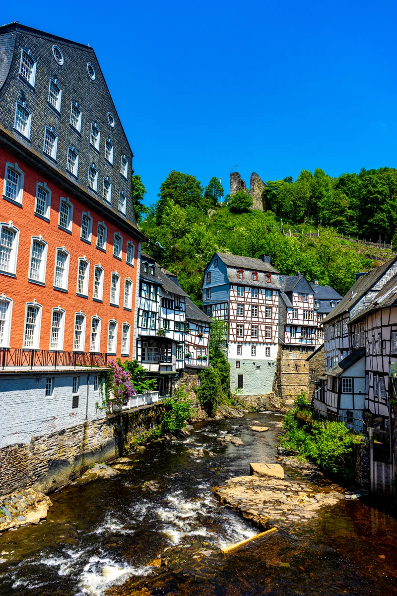 Houses Along Rur River Historic Center Monschau Germany
