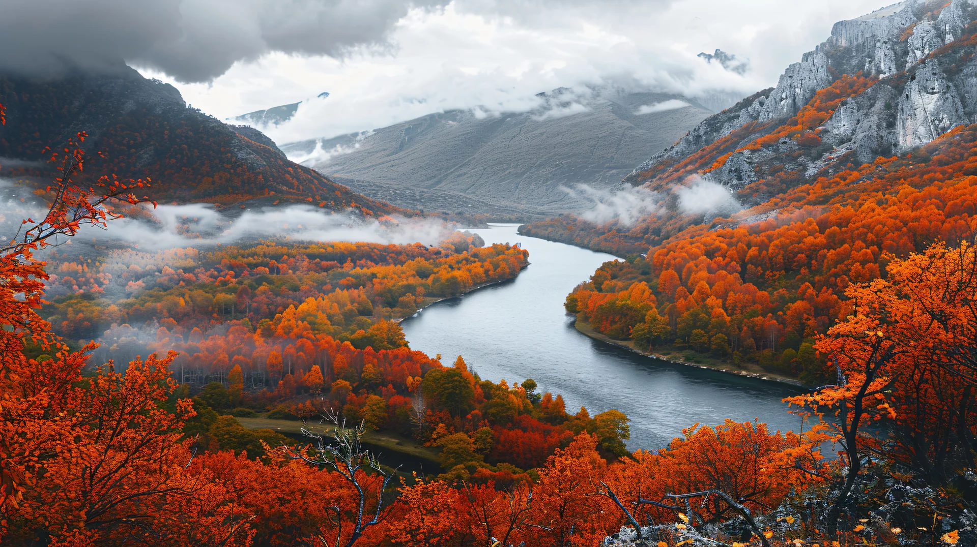 Image Shows Stunning Autumn Landscape Mountainous Region. Nature wallpaper. 7280×4080px. Free download for personal use.