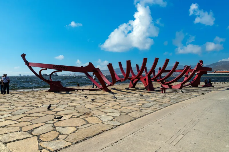 Izmir Turkey Coastal Cityscape With Modern Buildings Ships Central Part Izmir City Turkey