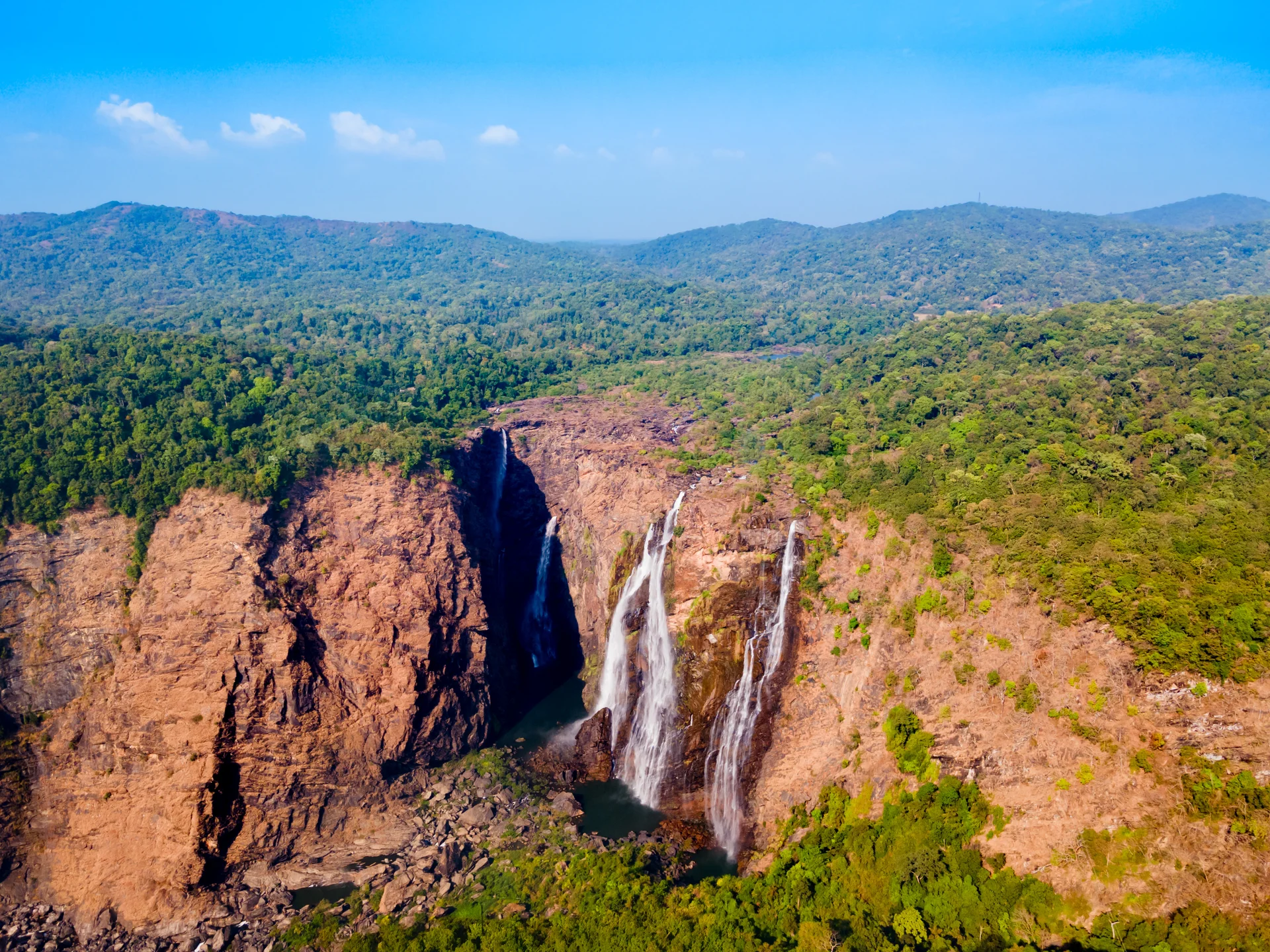 Jog Falls Aerial Panoramic View Karnataka State India. Aerial wallpaper. 4000×3000px. Free download for personal use.