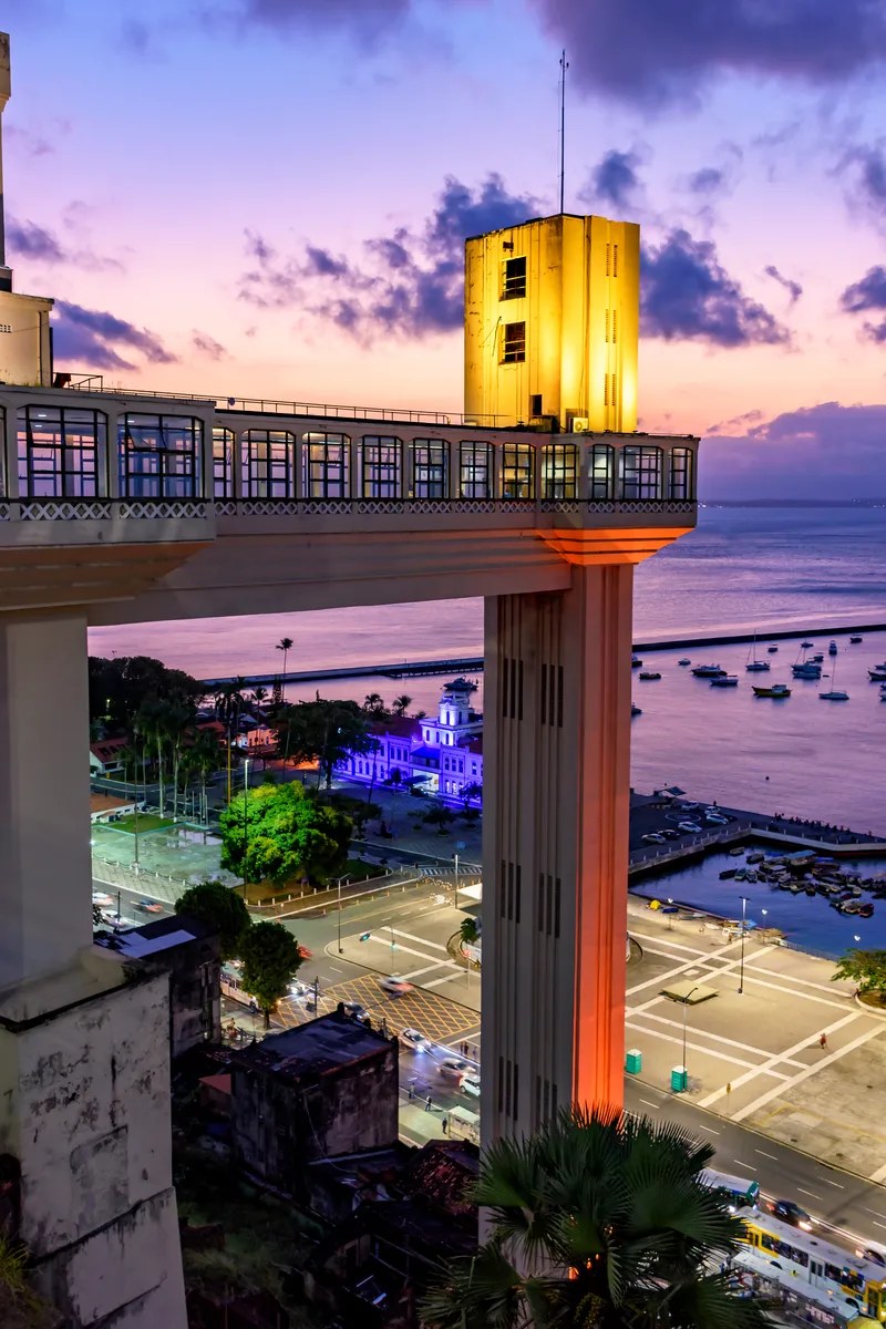 Lacerda Elevator Illuminated Night City Salvador Bahia With Sea Background