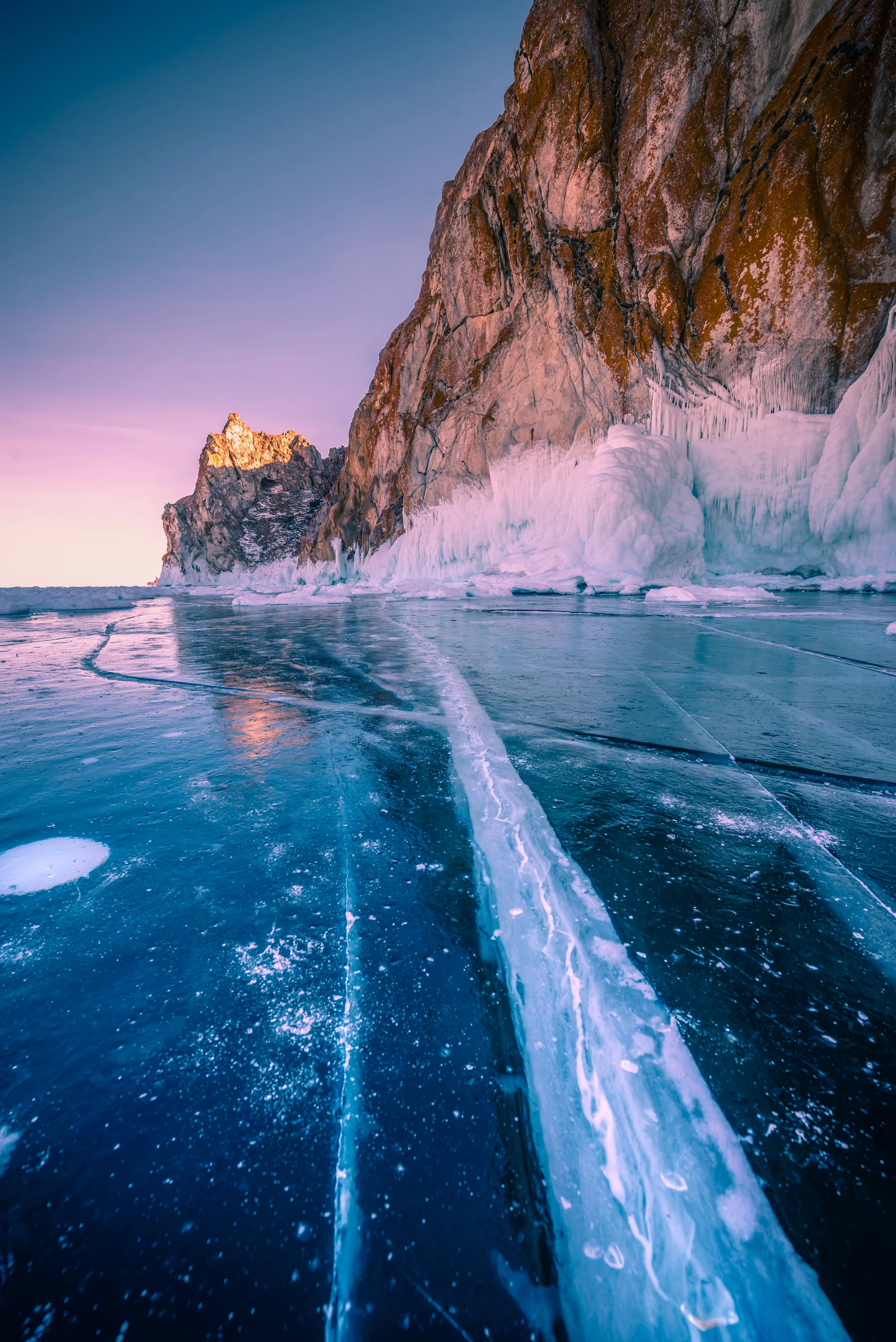 Landscape Mountain Sunset With Natural Breaking Ice Frozen Water Lake Baikal Siberia Russia. Nature wallpaper. 4016×6016px…