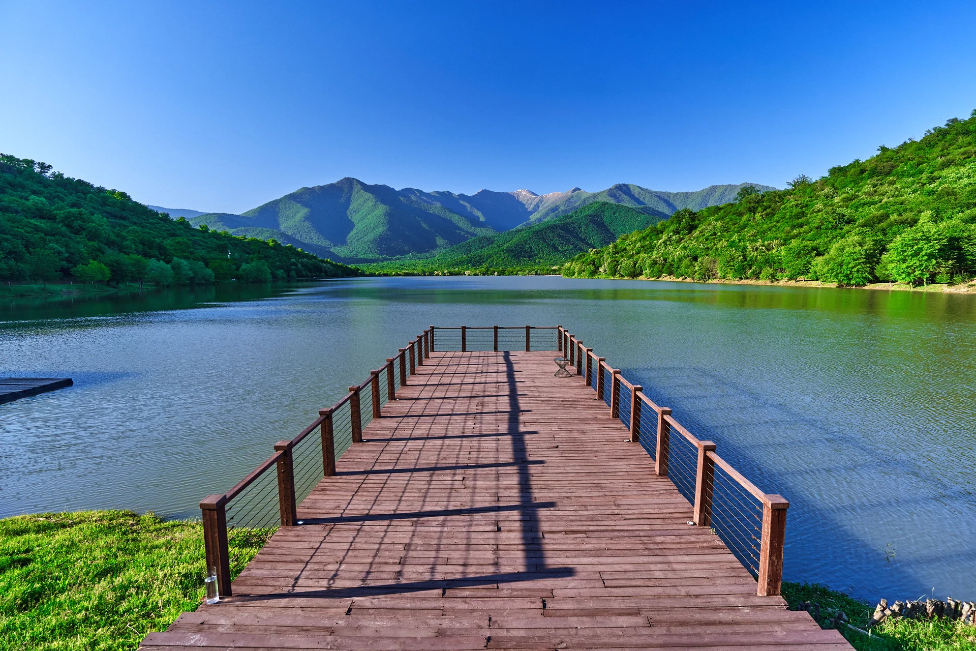 Landscape Wooden Pier With Beautiful Lake Mountains View Serene Quiet Peaceful Atmosphere Nature. Nature wallpaper. 5870×3…