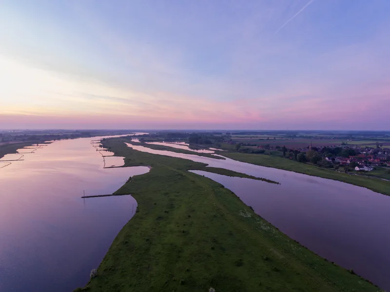 Lek River Surrounded By Everdingen Village Beautiful Sunset Netherlands