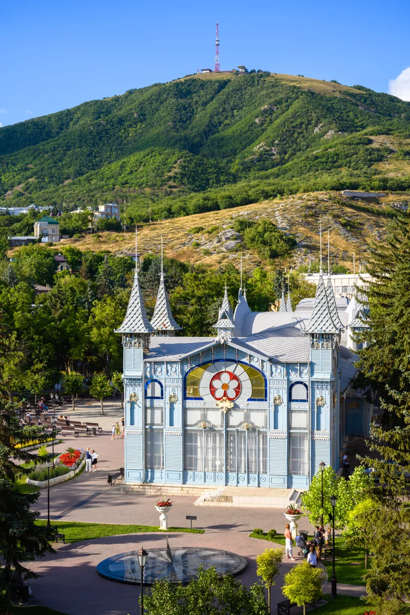 Lermontov Gallery Park Flower Garden Mashuk Mountain Background Pyatigorsk City Russian Stavropol Krai Theme Summer Caucasian Mineral Waters