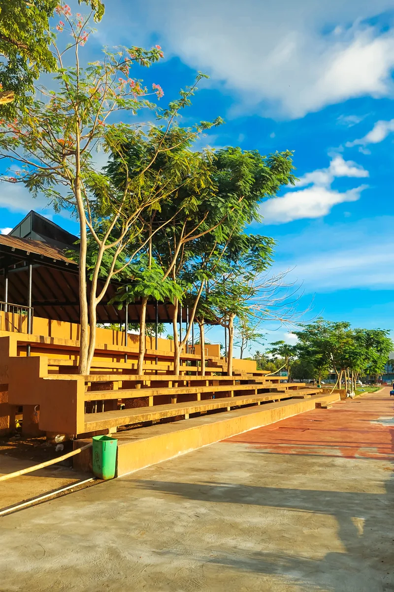 Long Wooden Stairs Garden Are Relaxing Place Sunny Morning