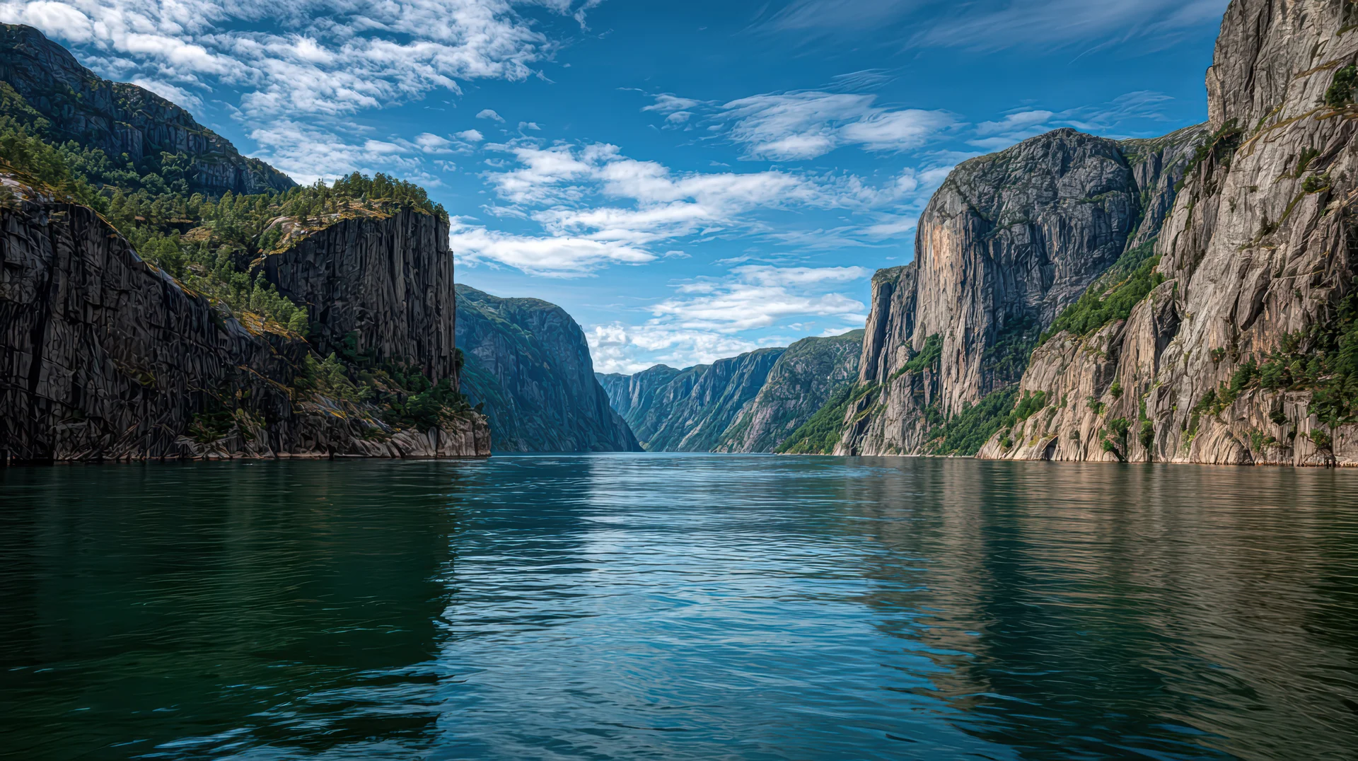 Majestic Norwegian Fjord Landscape With Towering Cliffs Blue Water. Nature wallpaper. 8736×4896px. Free download for perso…