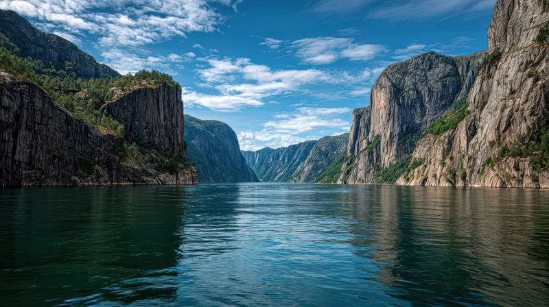 Majestic Norwegian Fjord Landscape With Towering Cliffs Blue Water