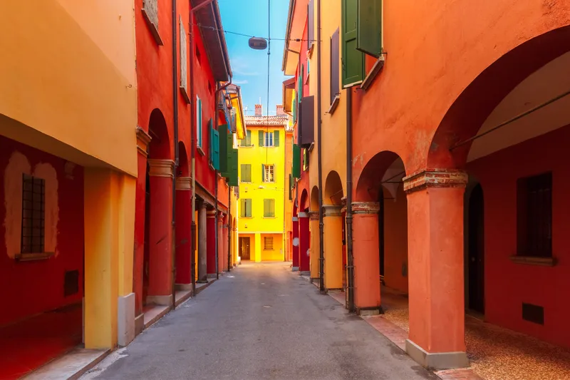 Medieval Street Portico Bologna Italy