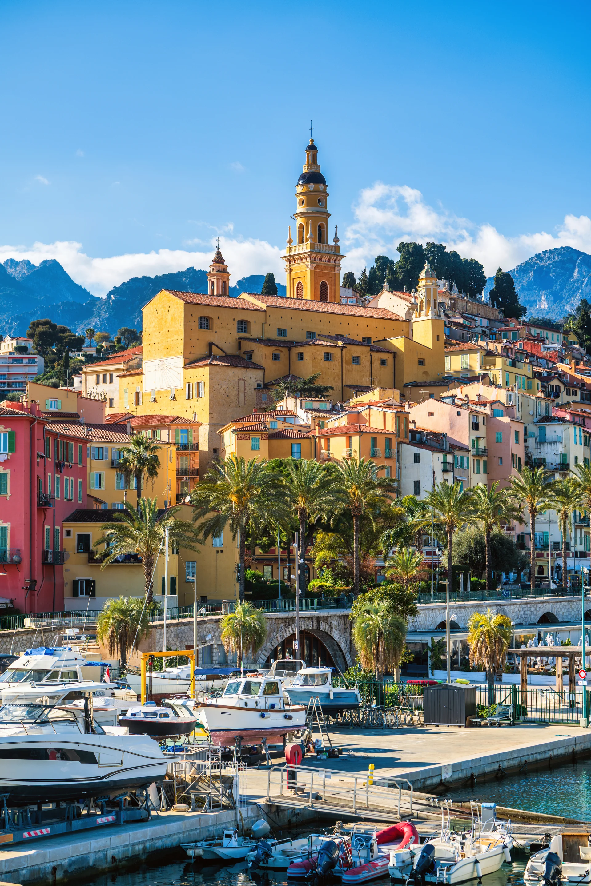 Menton Village Old Town Spring. Vintage wallpaper. 5504×8256px. Free download for personal use.