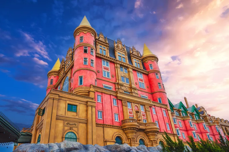 Modern Beautiful Castle Sunset Ba Na Hills Park Da Nang Vietnam Summer