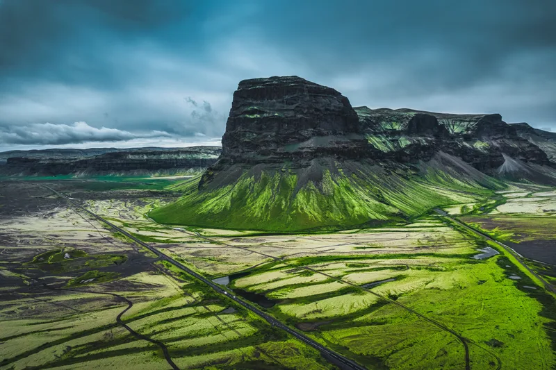 Moody Rugged Volcanic Lomagnupur Mountain Highway Wilderness Summer Iceland