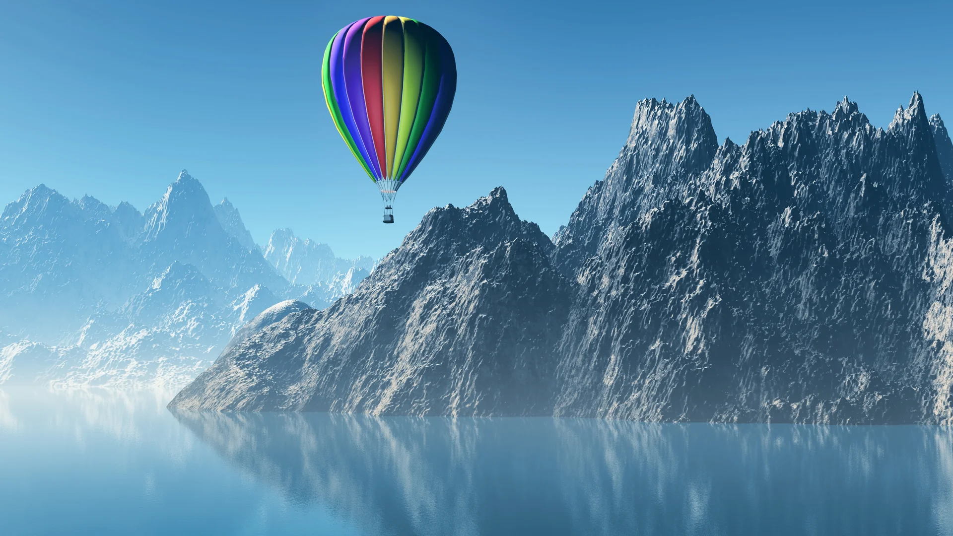 Mountains With Hot Air Balloon. Nature wallpaper. 6000×3375px. Free download for personal use.