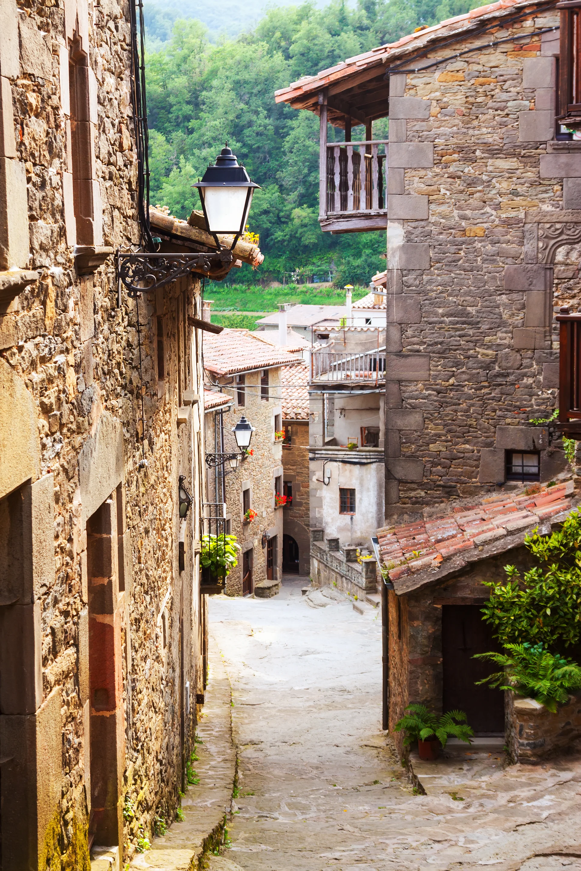 Narrow Street Old Catalan Village. Vintage wallpaper. 2000×3000px. Free download for personal use.