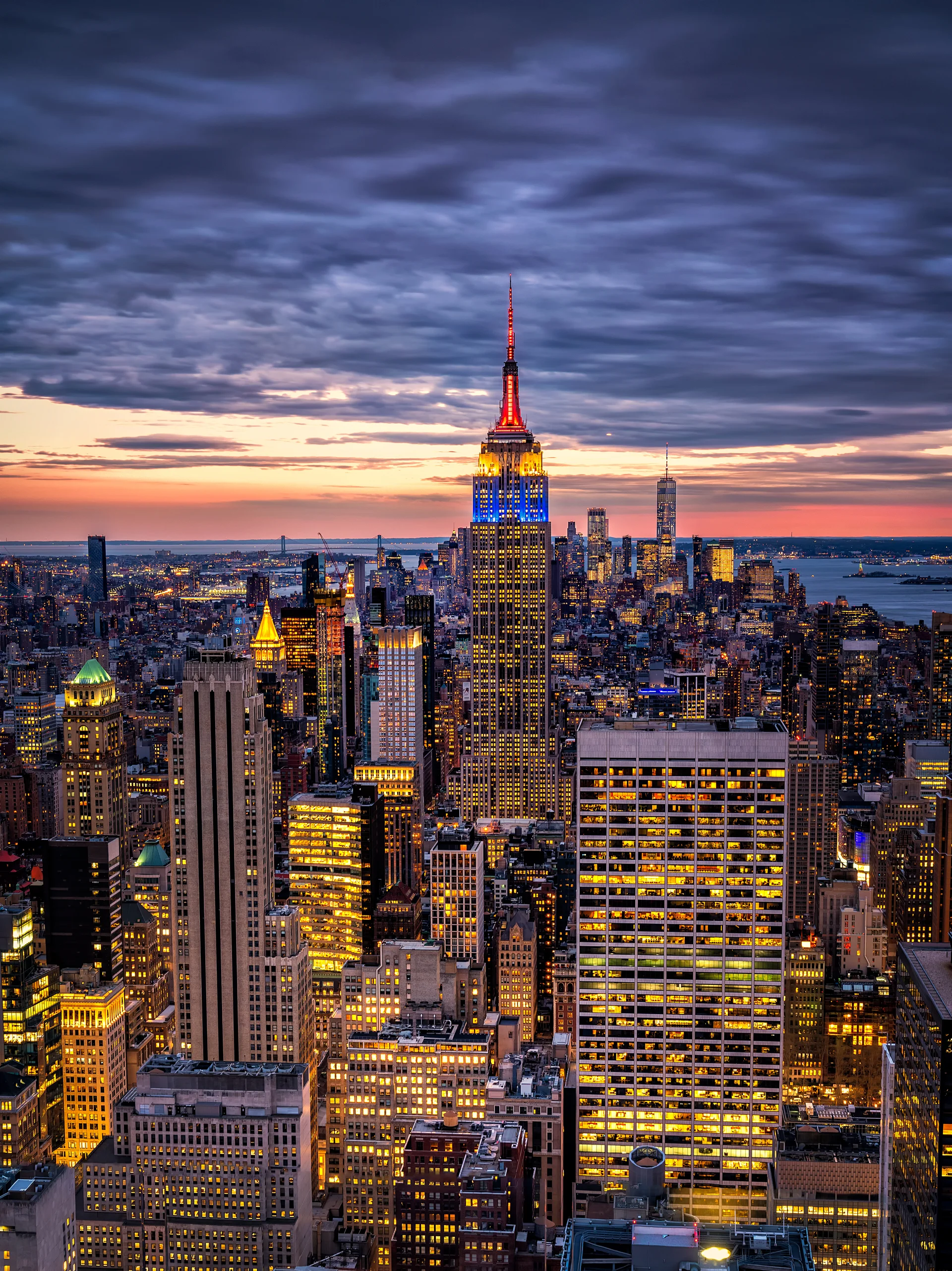 New York Skyline From Top Rock Rockefeller Center Usa Sunset Blue Hour. Nature wallpaper. 4120×5500px. Free download for p…