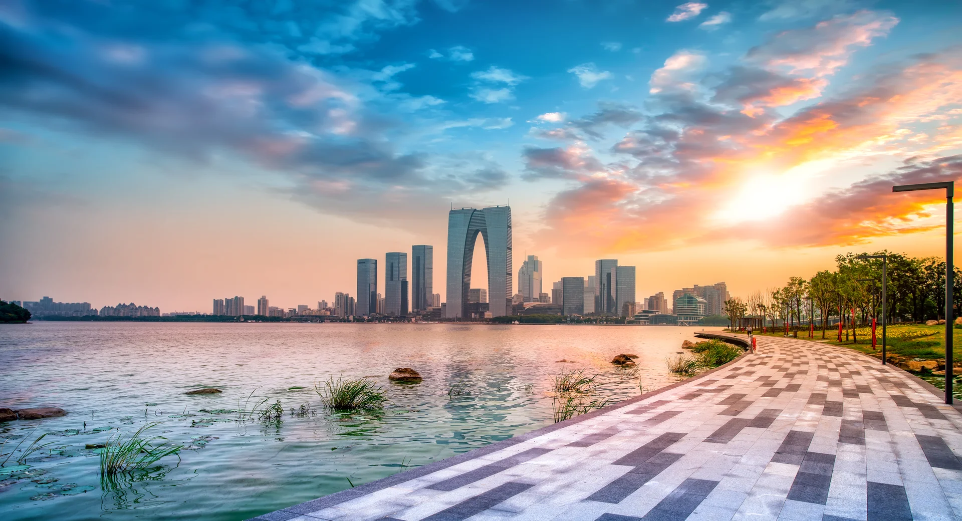 Night View Architectural Landscape Jinji Lake Business District Suzhou. Nature wallpaper. 5964×3230px. Free download for p…