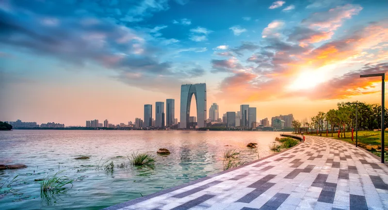 Night View Architectural Landscape Jinji Lake Business District Suzhou
