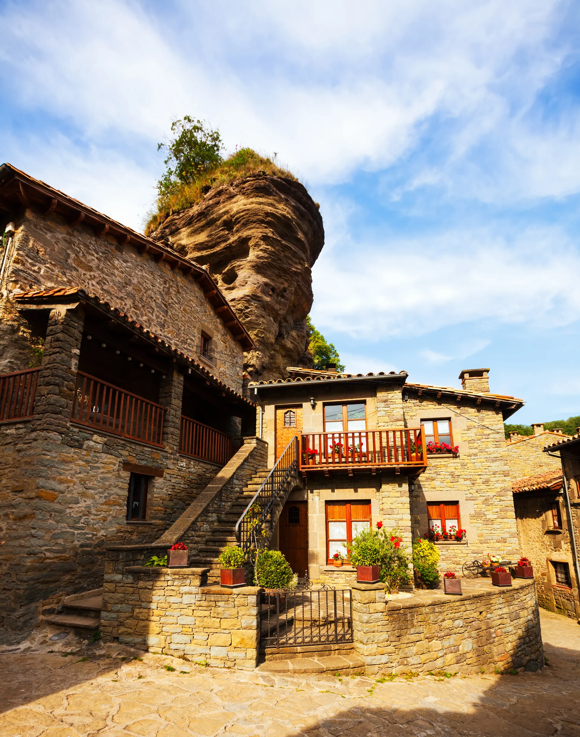 Old Picturesque Houses Medieval Catalan Village. Vintage wallpaper. 3744×4760px. Free download for personal use.