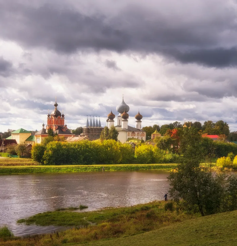 Panorama River Ancient Orthodox Tikhvin Bogorodichny Uspensky Male Monastery