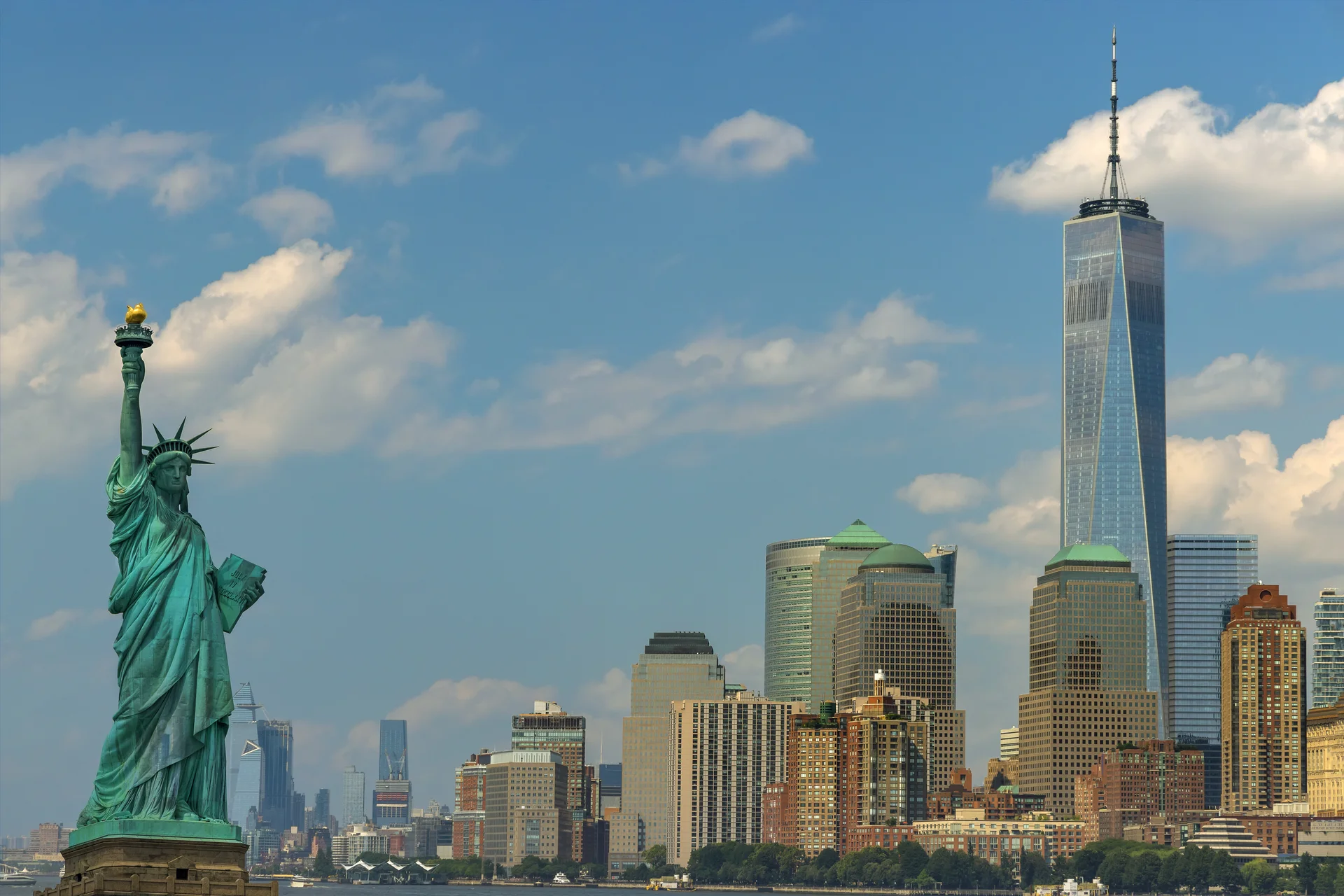 Panorama View Statue Liberty With Manhattan Downtown Skyscraper Lower Manhattan New York City Usa. Cities wallpaper. 5231×…