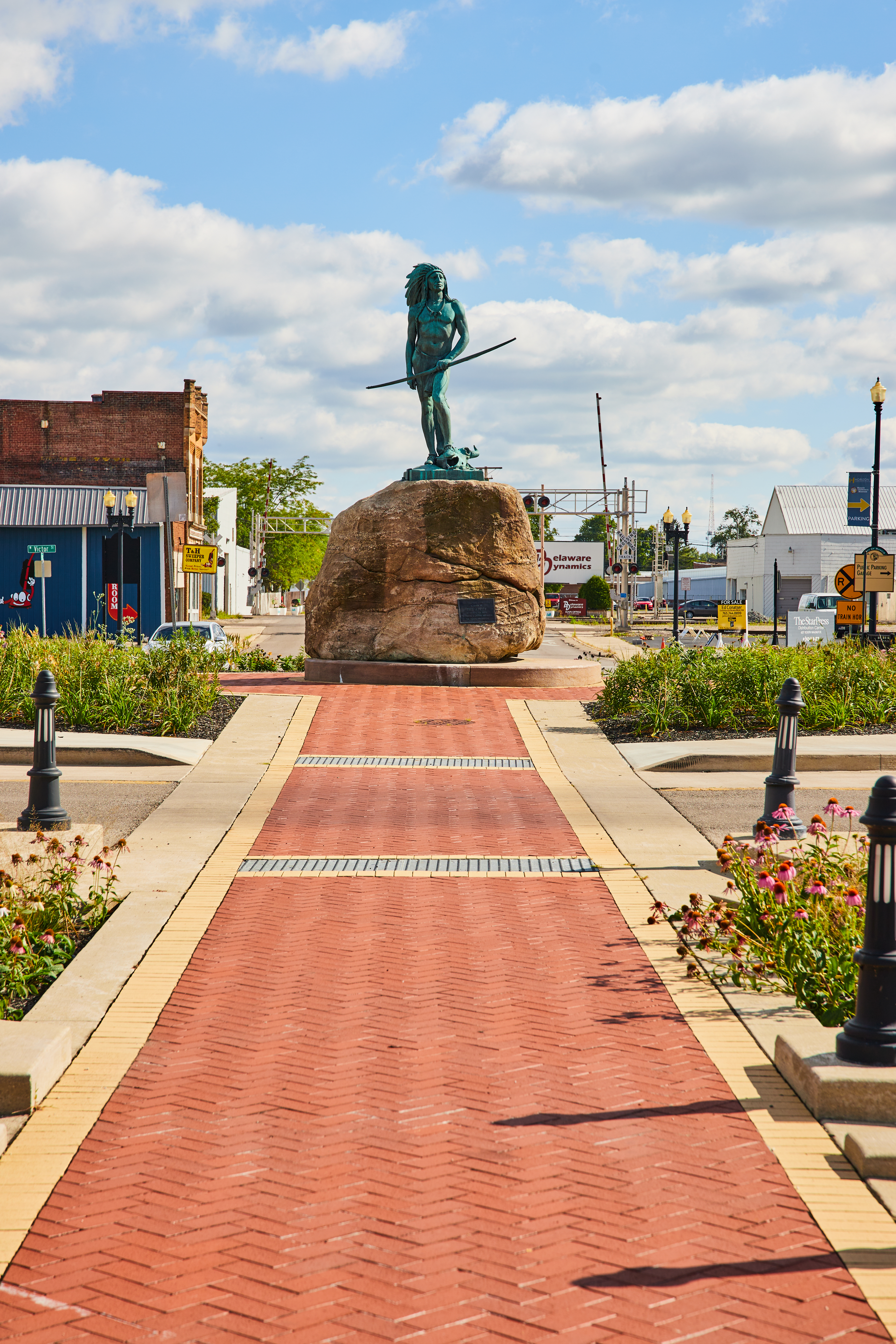 Passing Buffalo Native American Chief Statue Ball State University Bright Summer Day
