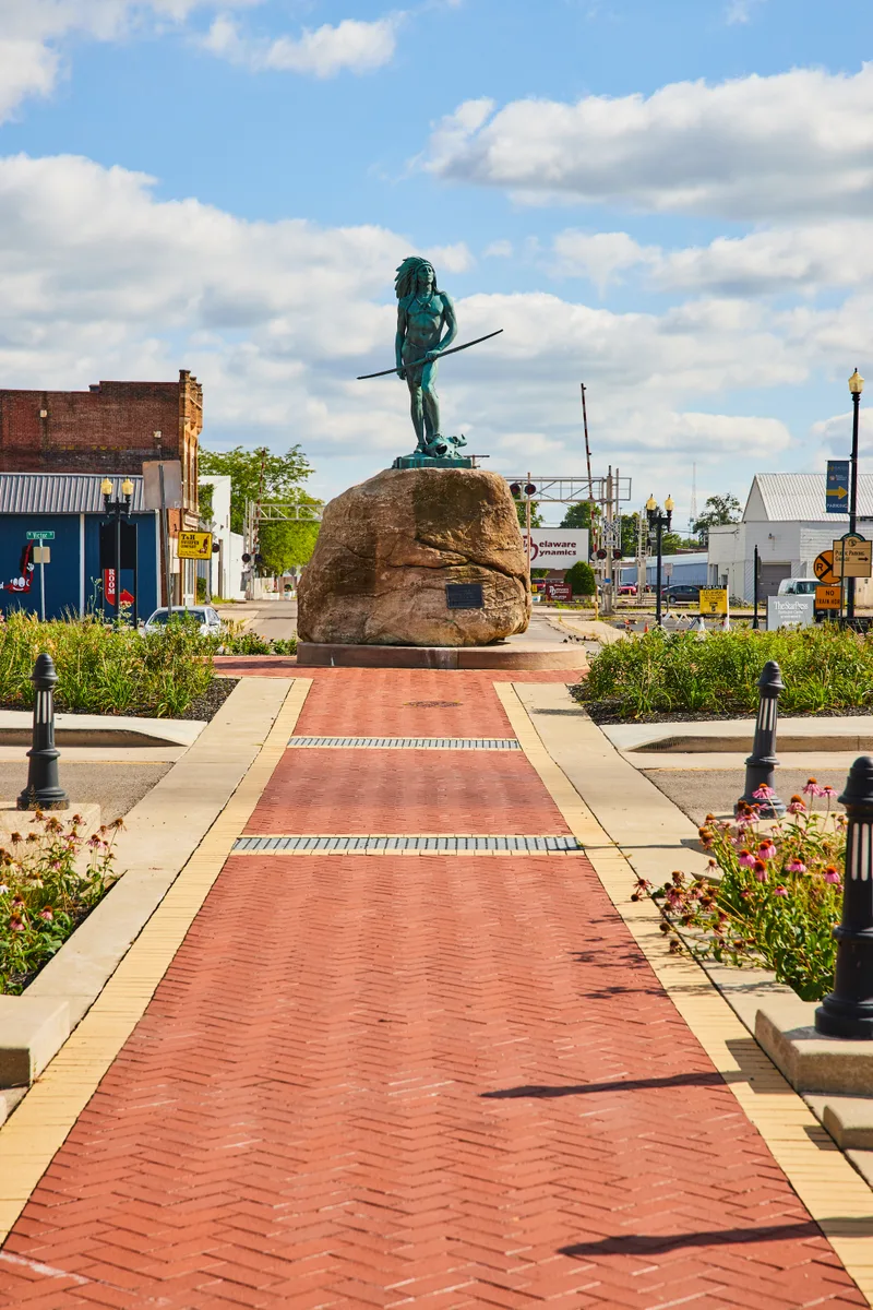 Passing Buffalo Native American Chief Statue Ball State University Bright Summer Day
