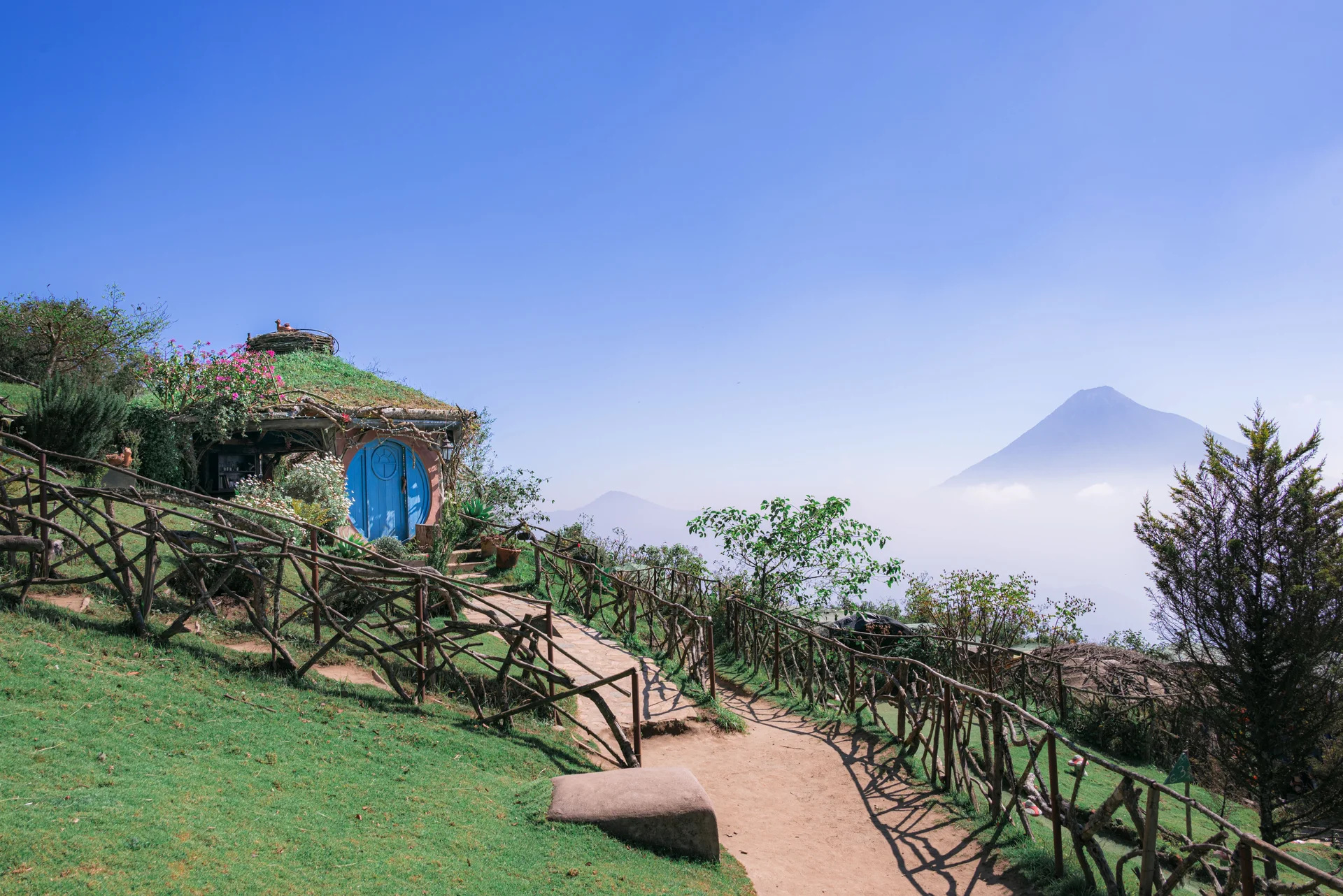 Pathway Leading Hobbitenango Lodge With Scenic View Backdrop Antigua Guatemala. Aerial wallpaper. 6016×4016px. Free downlo…