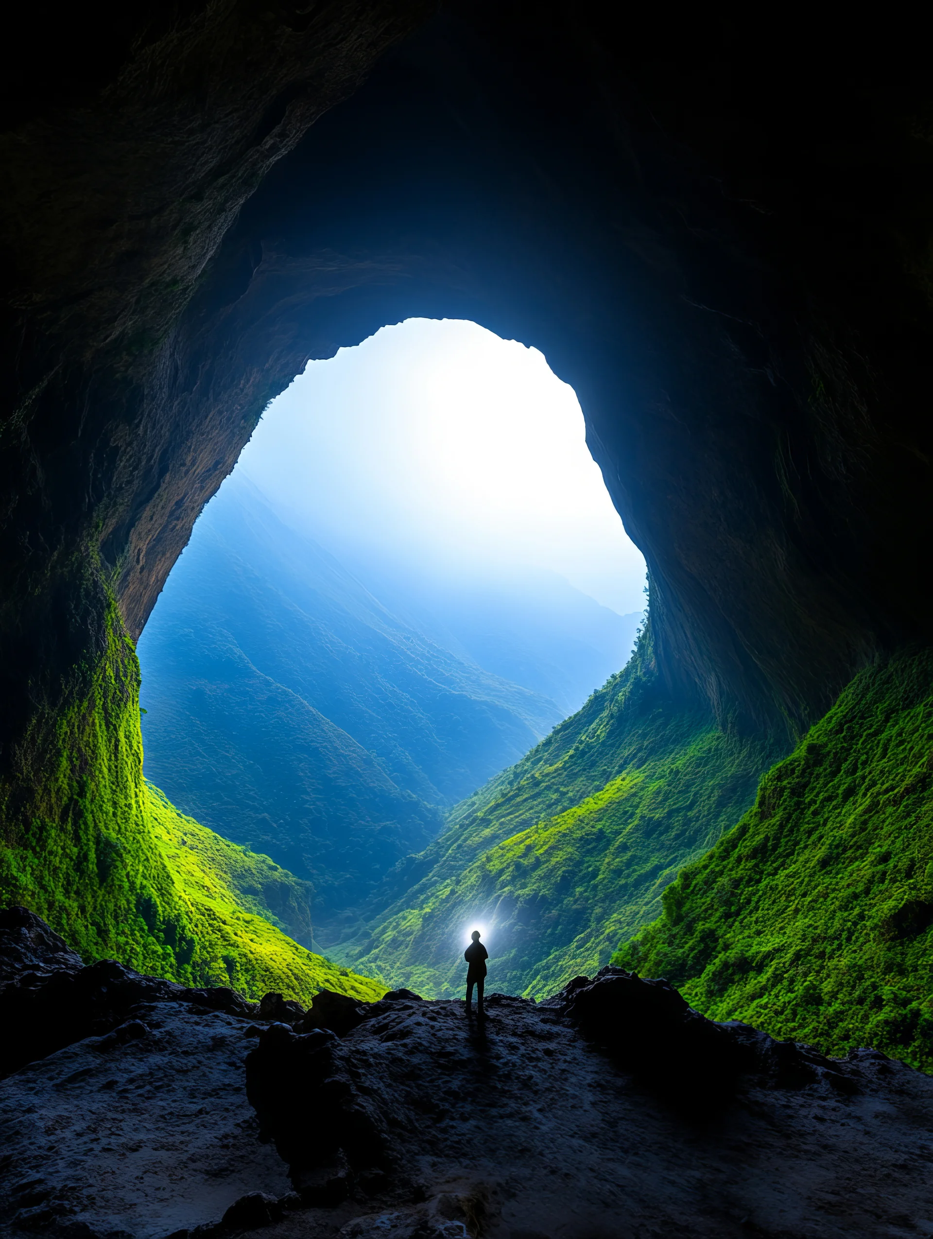 Person Standing Middle Cave Looking Out Into Distance. People wallpaper. 3712×4928px. Free download for personal use.