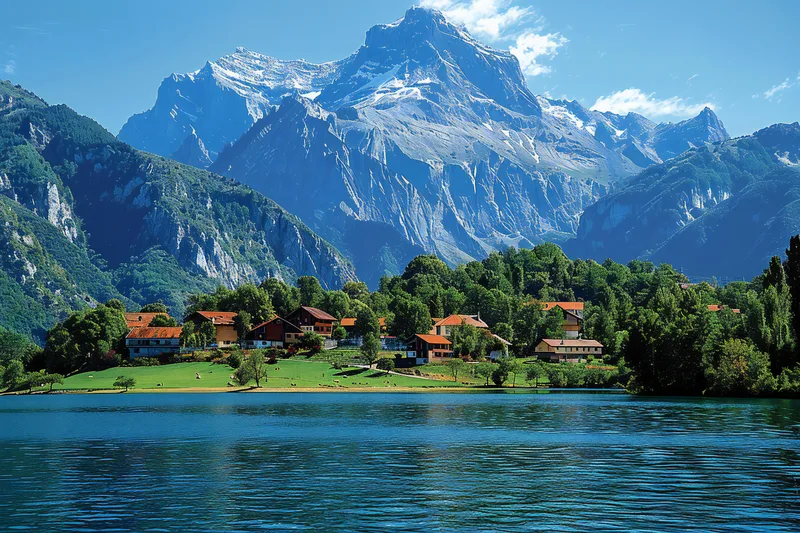 Photo Mount P French Alps With Green Lake Mountain Background Blue Sky Beautiful
