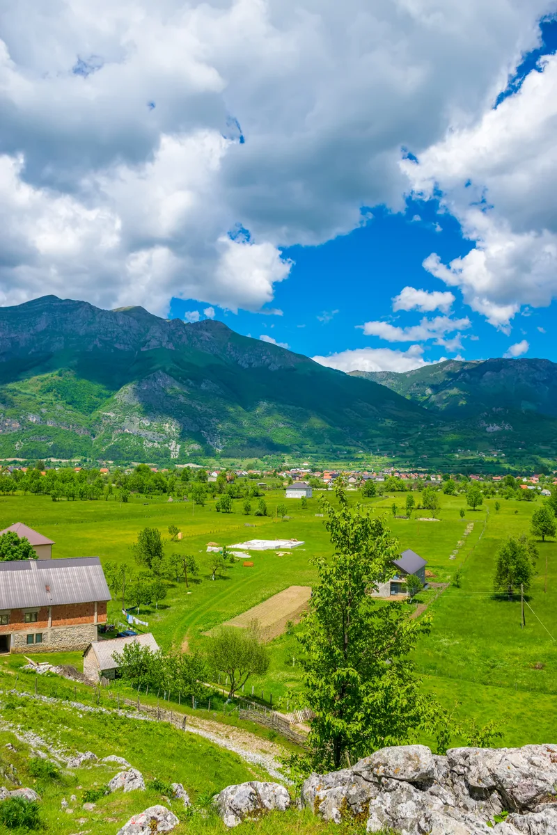 Picturesque Valley Mountains There Is Small Village