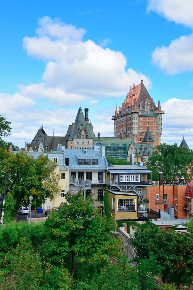 Quebec City Cityscape Panorama With Cloud Blue Sky Historical Buildings