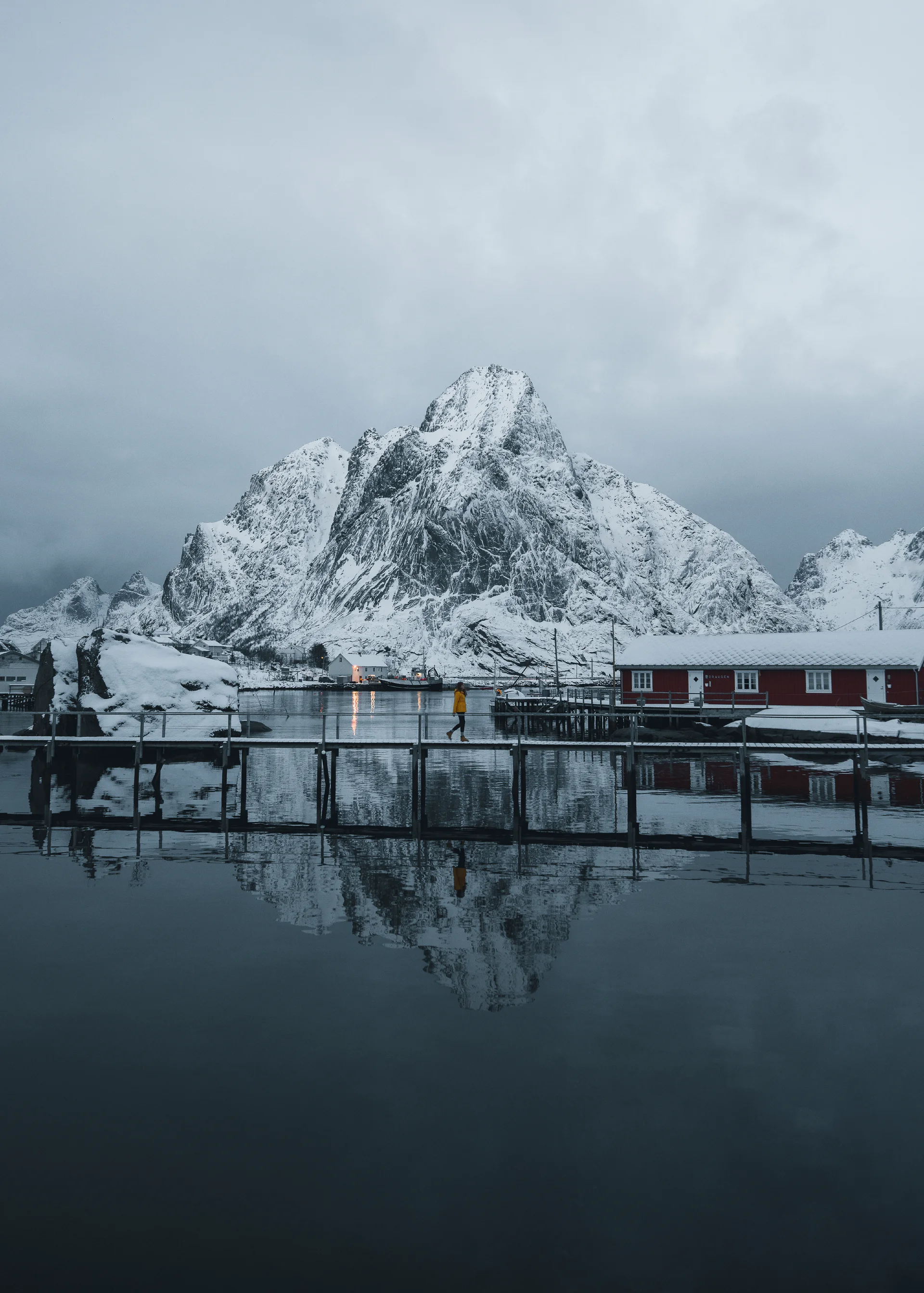 Red Cabins Snowy Reine Moskenesoya Island Norway. Uncategorized wallpaper. 5000×7000px. Free download for personal use.