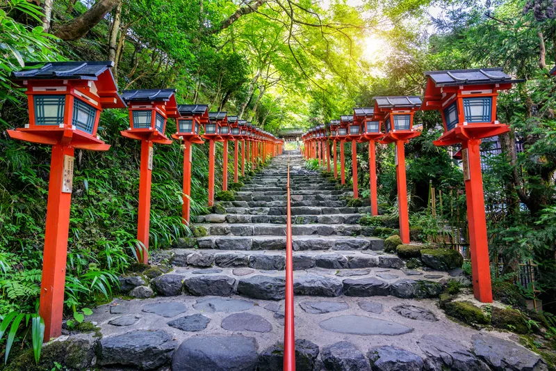 Red Traditional Light Pole Kifune Shrine Kyoto Japan