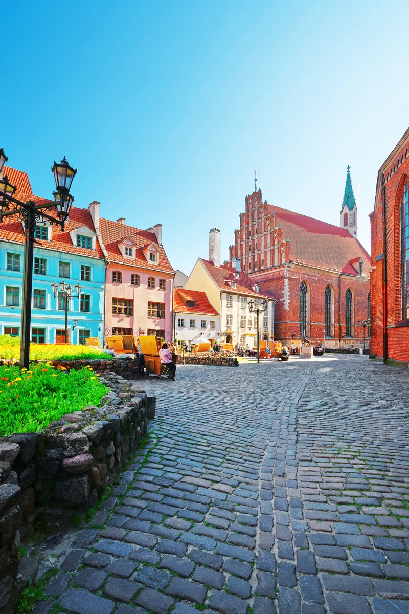 Riga Latvia September 3 2014 People St John Church Historic Center Old Town Riga Latvia