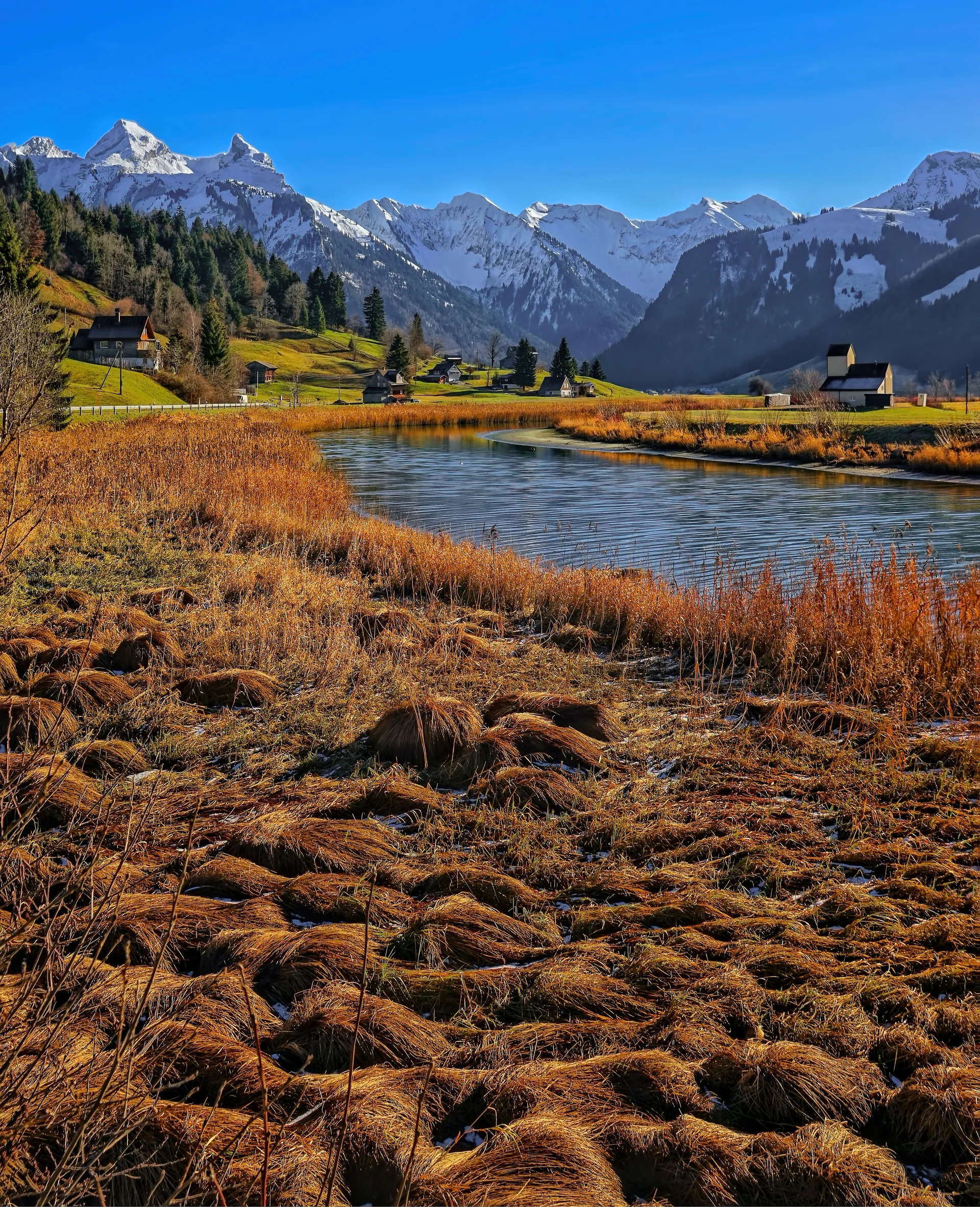 River Landscape Mountains. Nature wallpaper. 3677×4528px. Free download for personal use.