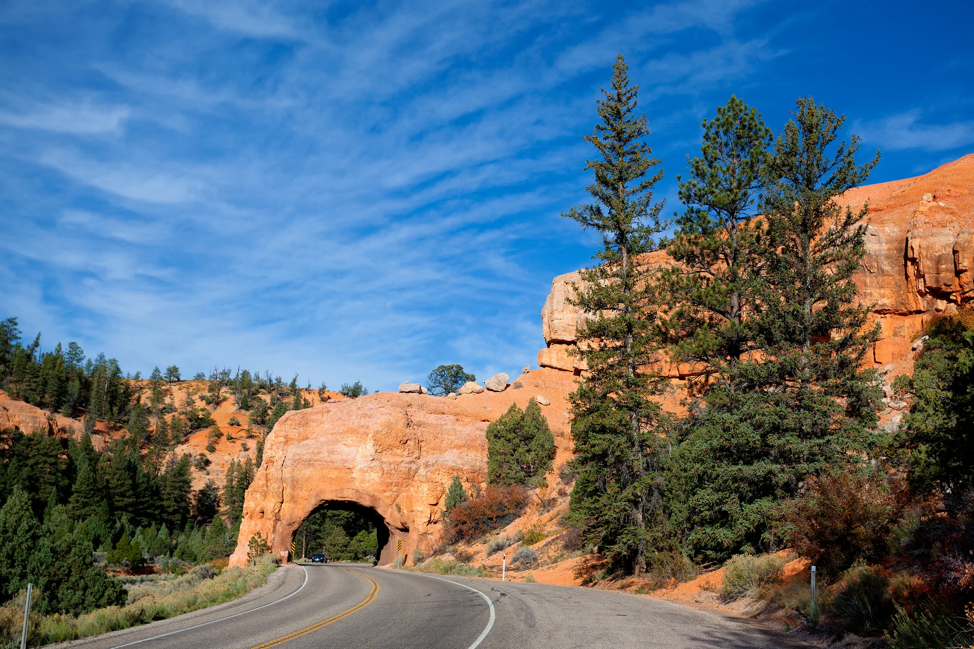 Road Bryce Canyon National Park Through Tunnel Rock. Nature wallpaper. 5348×3565px. Free download for personal use.