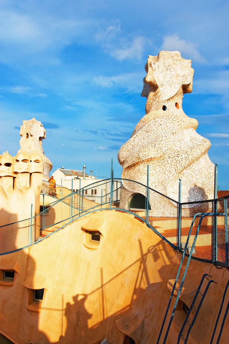 Roof With Chimney Tourists Casa Mila Building Barcelona Spain Also Called As La Pedrera Miracle Home Quarry Designed By Antoni Gaudi