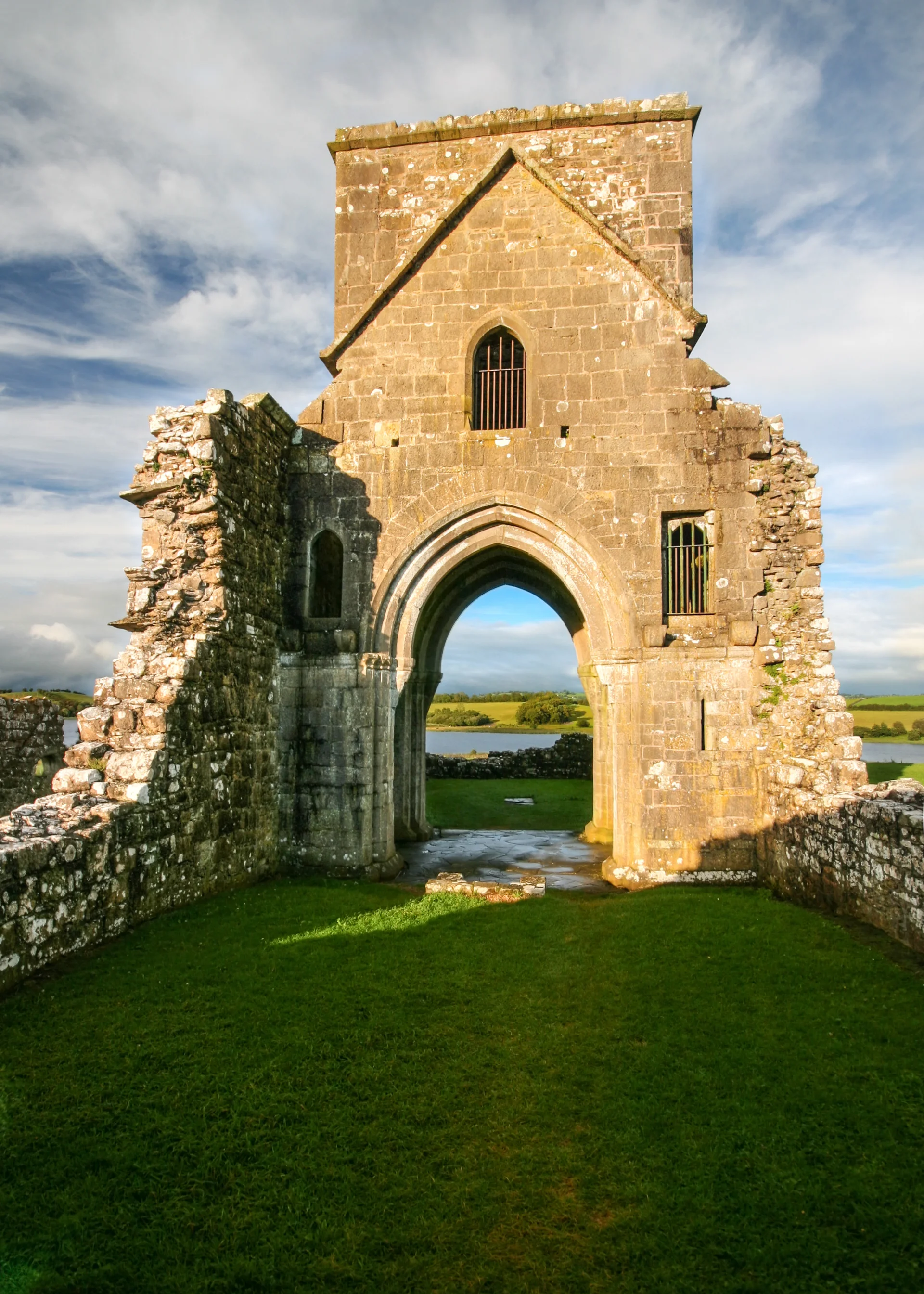 Ruins Oratory Saint Molaise Abbey Devenish Island With Green Lawn Foreground Enniskillen Northern Ireland. Nature wallpape…