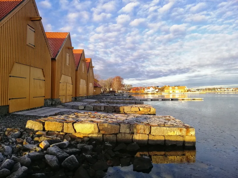 Scenery Buildings Around Lake Cloudy Sky Stavern Norway