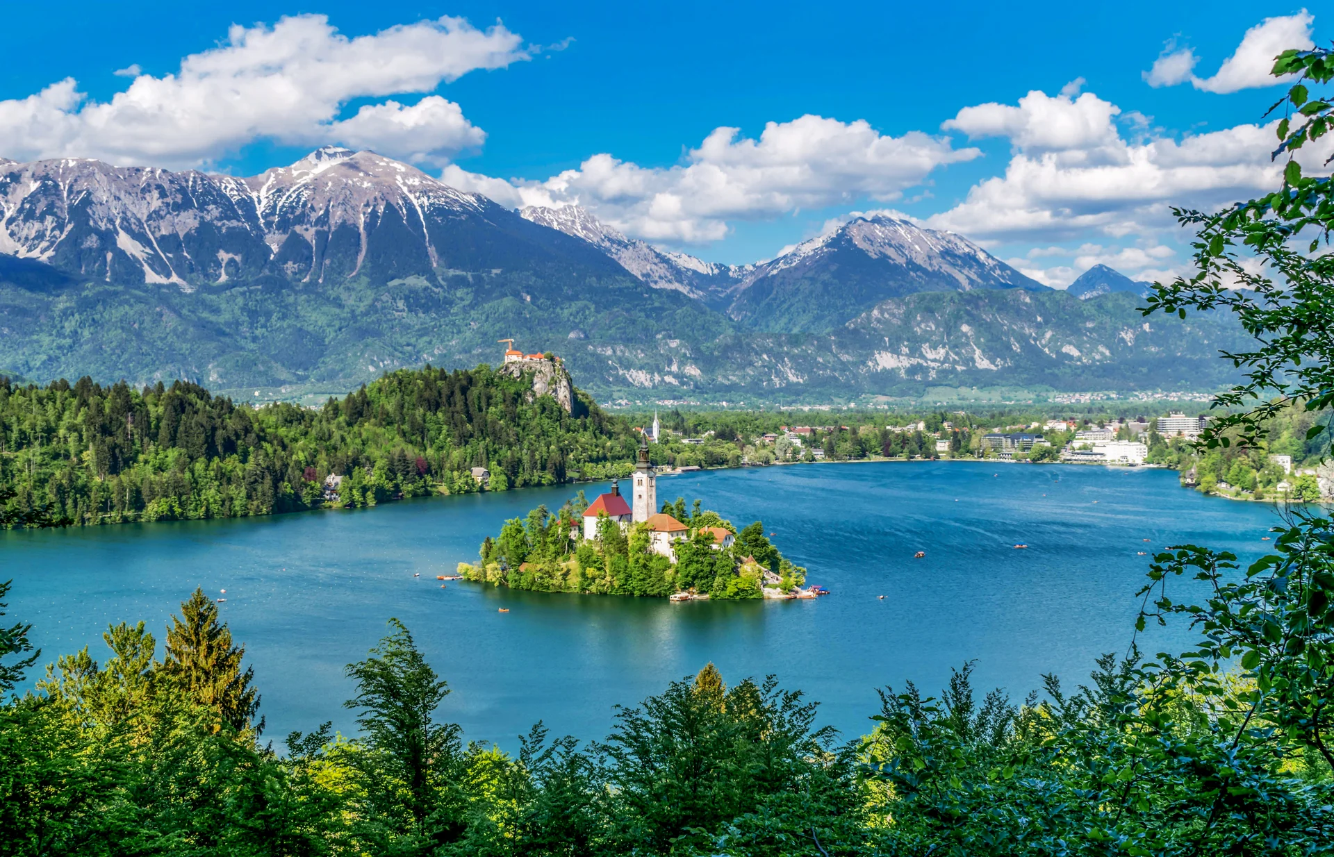Scenic View Beautiful Mala Osojnica Bled Slovenia Sunny Day. Aerial wallpaper. 6000×3857px. Free download for personal use.