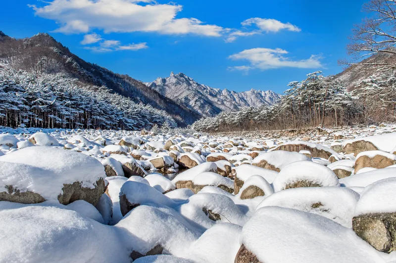 Seoraksan Mountains Is Covered By Snow Winter South Korea