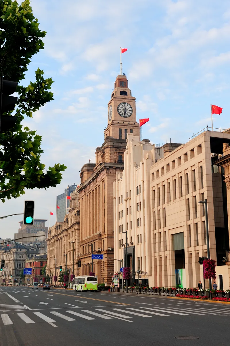 Shanghai Historic Architecture Street Morning With Blue Sky