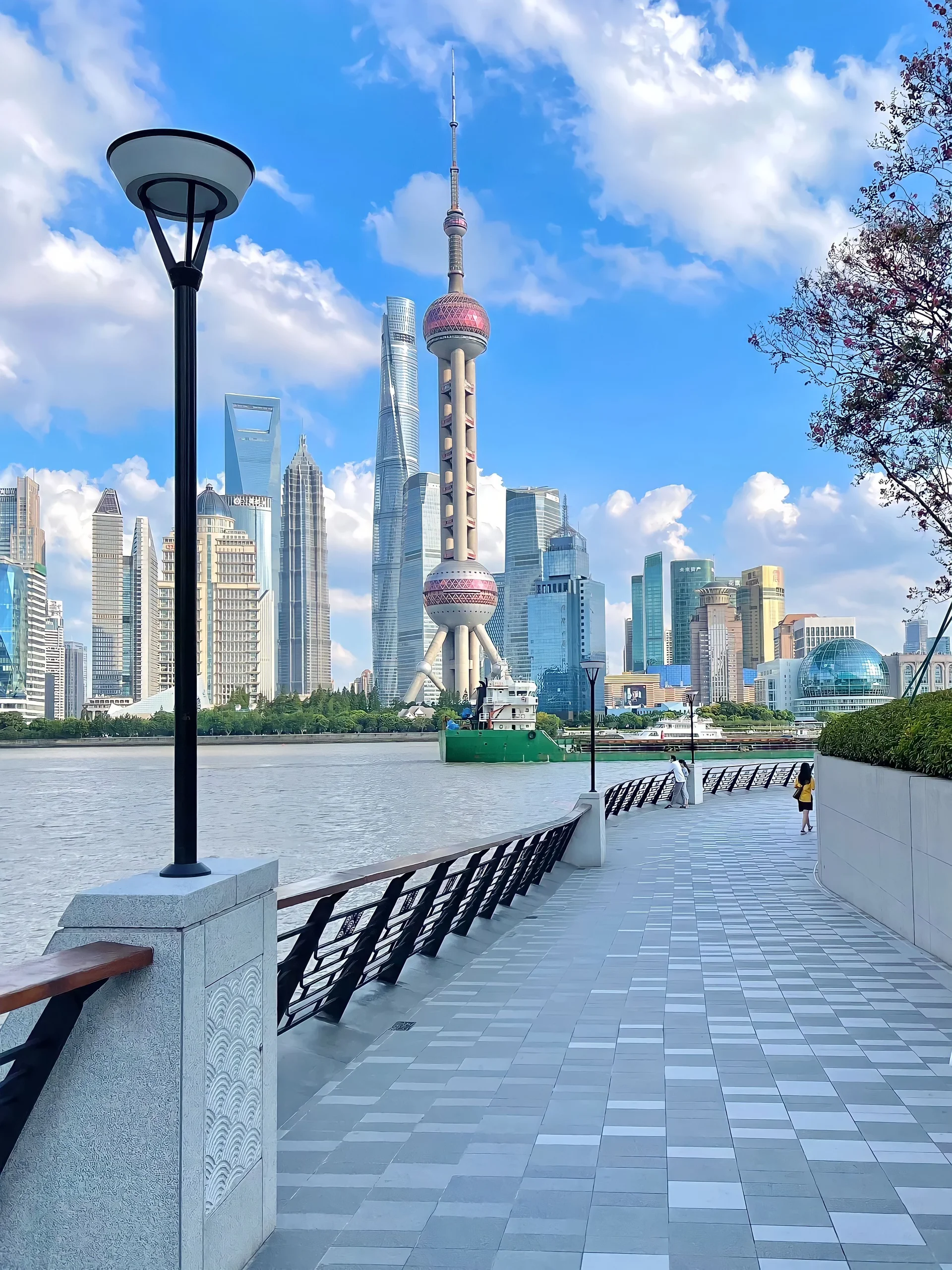 Sidewalk With View Shanghai Skyline Background. Aerial wallpaper. 2880×3840px. Free download for personal use.