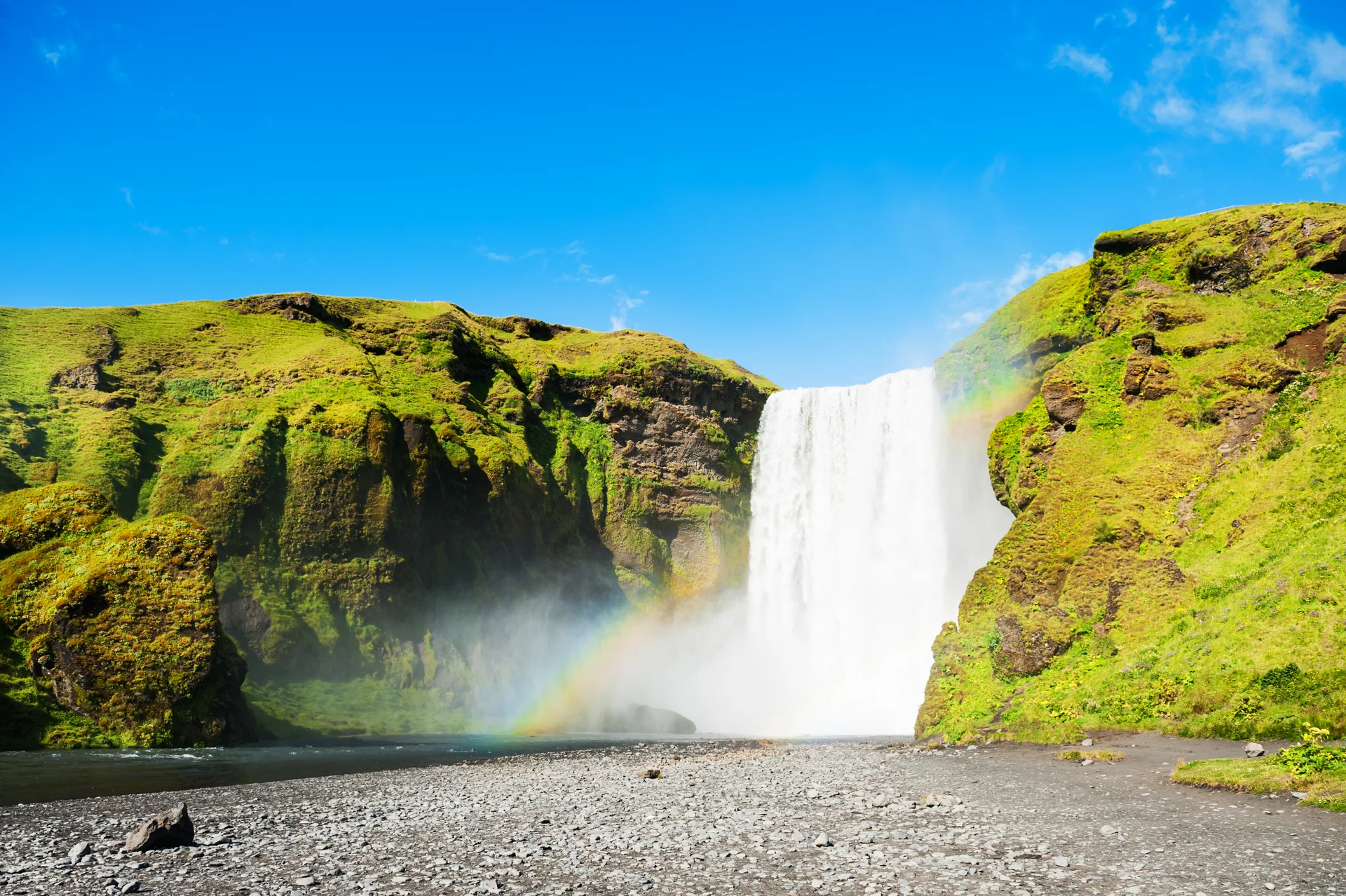 Skogafoss Waterfall Iceland Beautiful Summer Landscape. Nature wallpaper. 4182×2783px. Free download for personal use.
