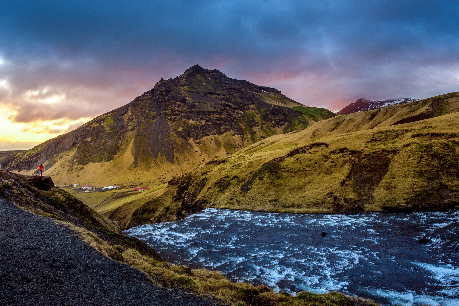 Skogafoss Waterfall Landscape Iceland. Nature wallpaper. 5000×3333px. Free download for personal use.