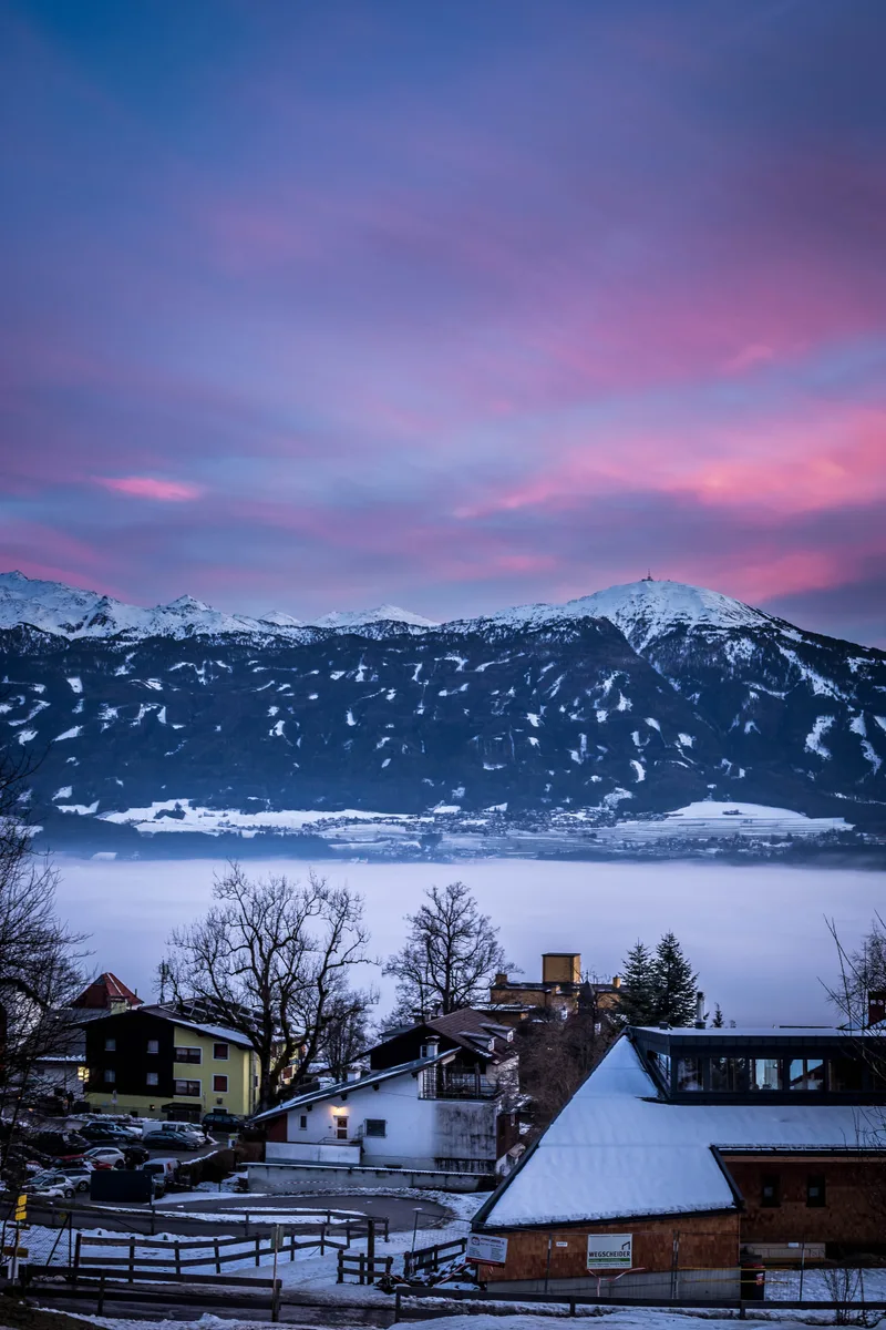 Small Snowy Houses Town With Amazing Sky Mountains 1