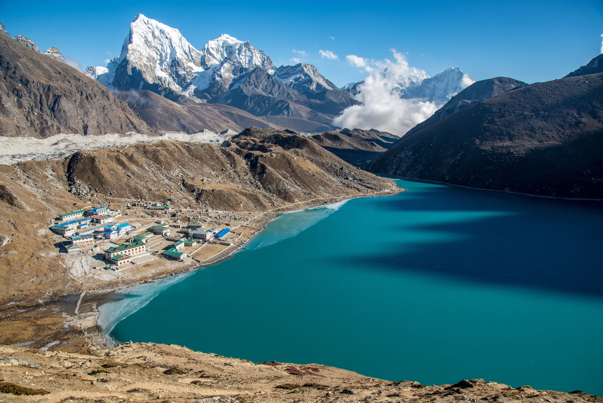 Small Town Near Blue Body Water Surrounded By Beautiful Mountains. Nature wallpaper. 6016×4016px. Free download for person…