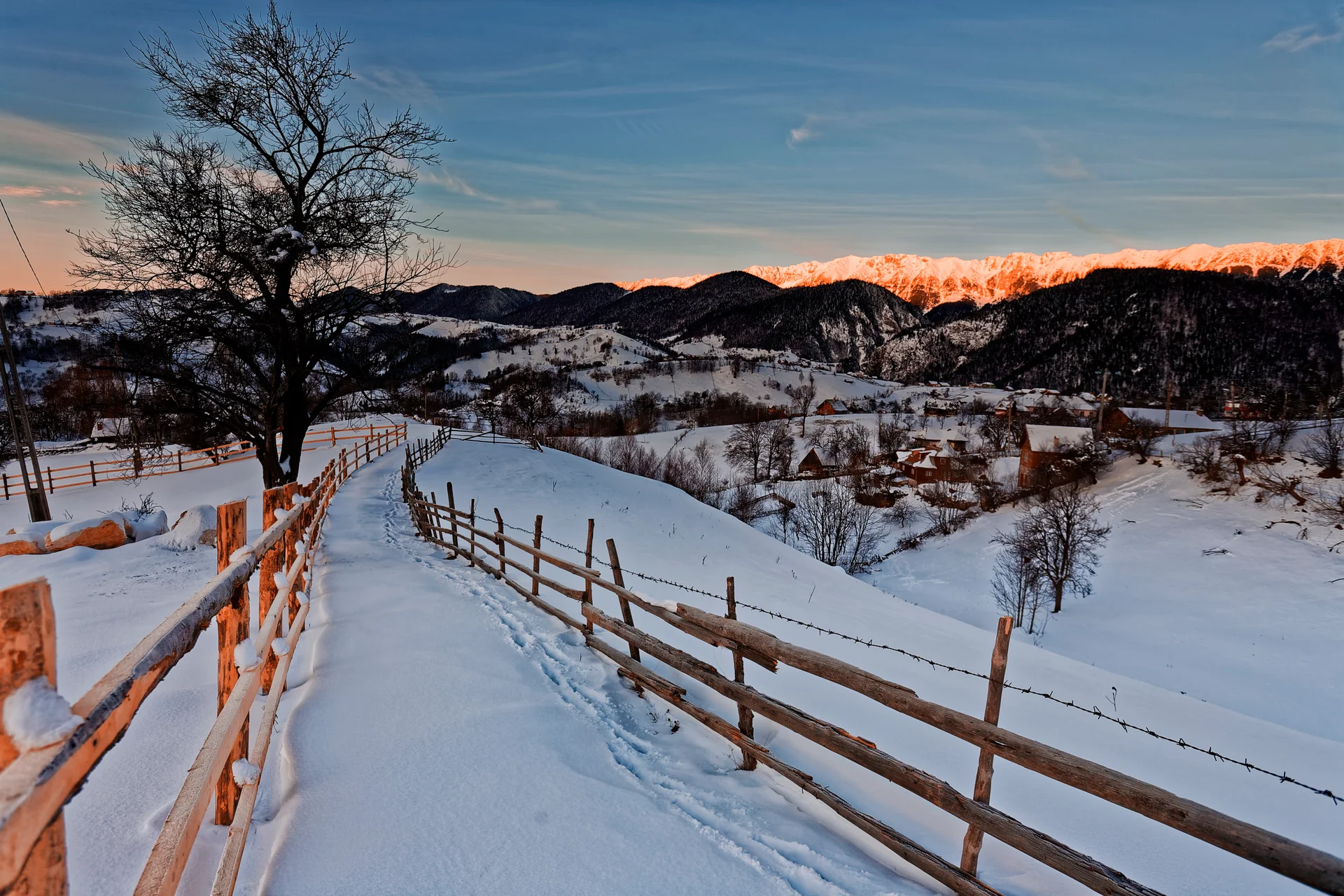 Snow Covered Landscape Against Sky. Nature wallpaper. 6000×4000px. Free download for personal use.