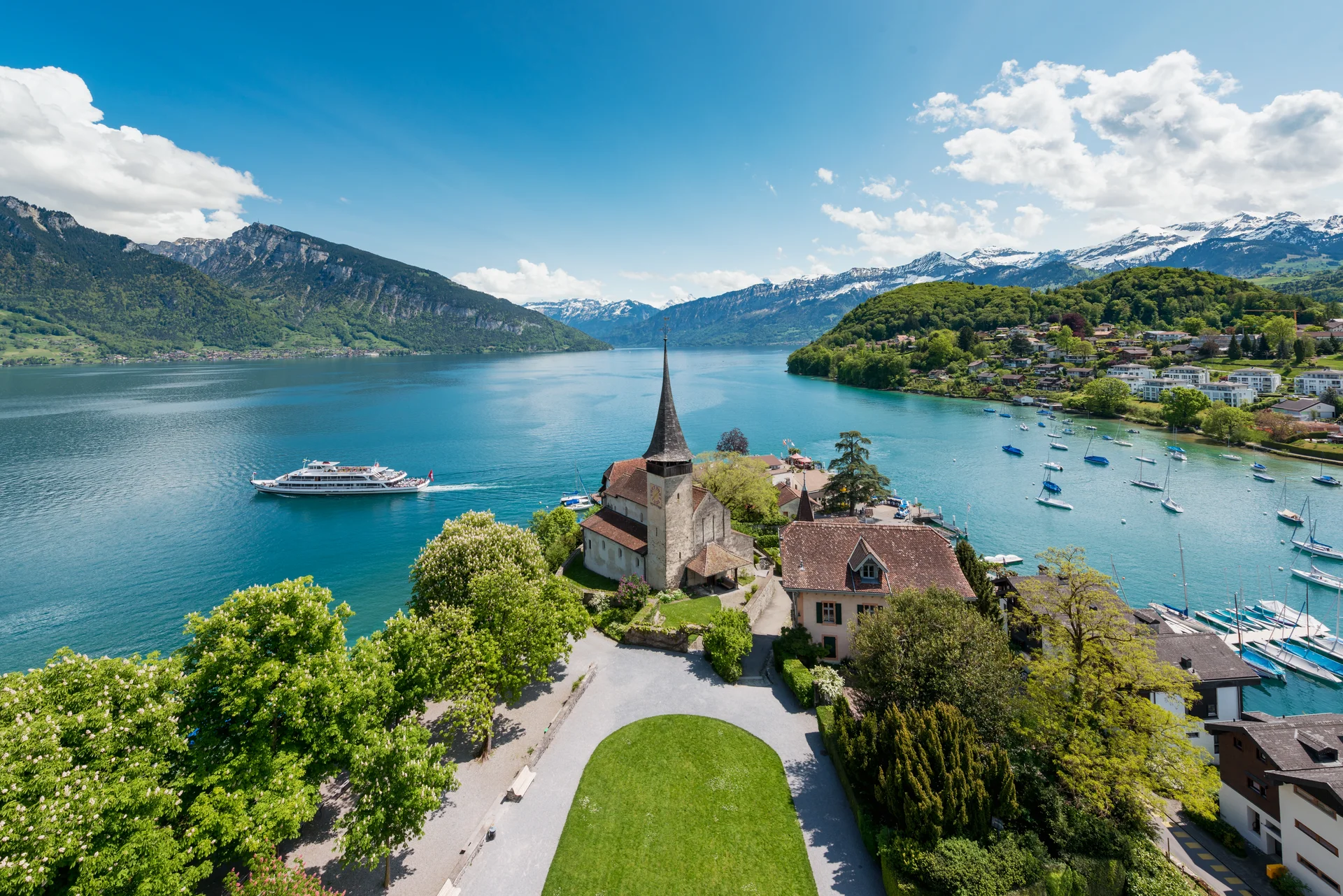 Spiez Castle With Sailboat Lake Thun Bern Switzerland. Uncategorized wallpaper. 6100×4071px. Free download for personal use.