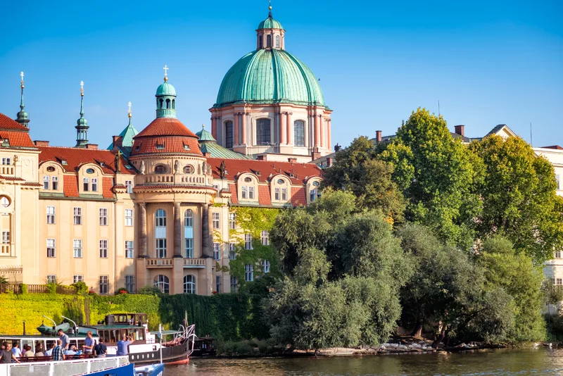 St Francis Assisi Church Viewed From Across Vltava River Prague Czech Republic